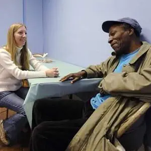 Man and woman at a table